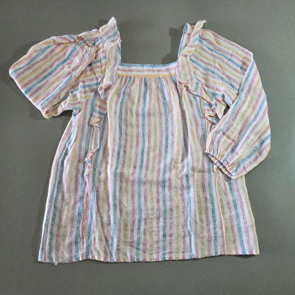 Chaps Womens Medium Pastel Striped Ruffle Square Neck Peasant Blouse Top G-0008